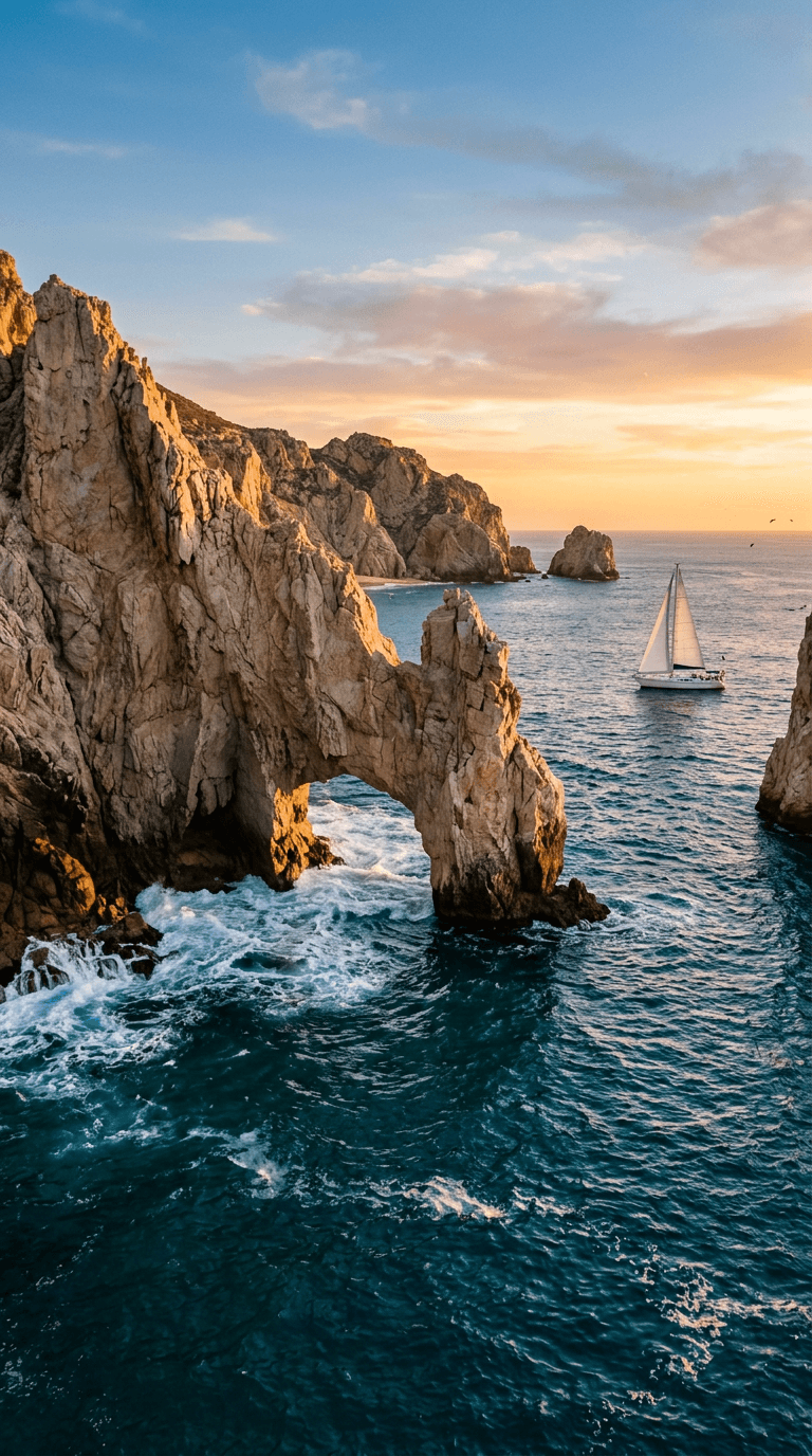 The arch of Los Cabos rising from turquoise water